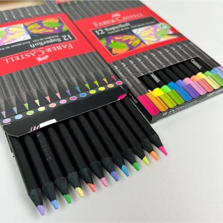 EcoLápis de Cor Supersoft 6 Neon + 6 Pastel, Faber-Castell, 120712SOFTNP, Supersoft, Multicolorido, 12 Contagem (Pacote de 1)