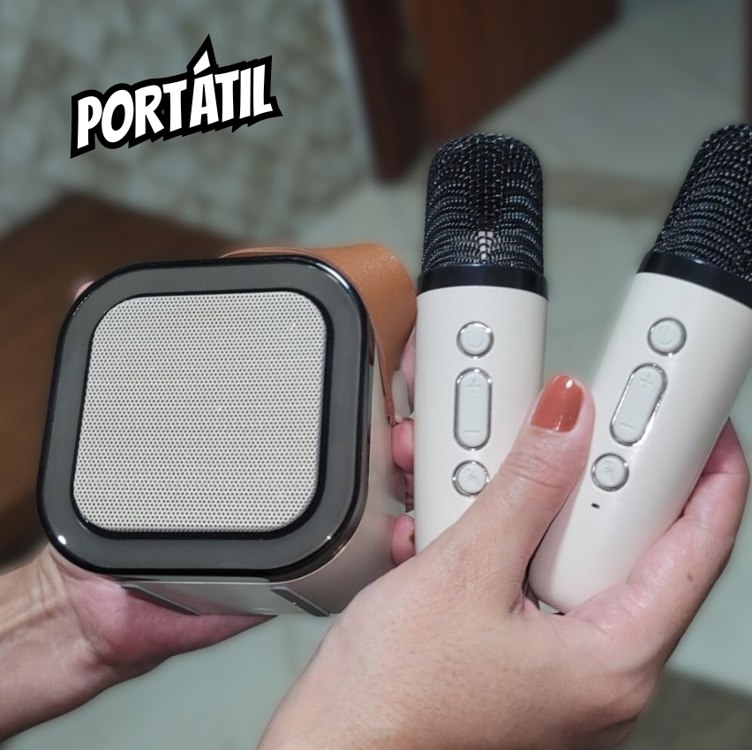 Microfone Karaoke Portátil com Caixa de Som Bluetooth, Luzes LED Dinâmicas, 2 Microfones Sem Fio, Ideal para Festas, Crianças e Adultos, 2 Microfones (ROSA)