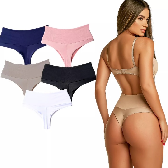 10 Calcinha Modeladora Cós Alto Fio Duplo Linha Luxo Atacado