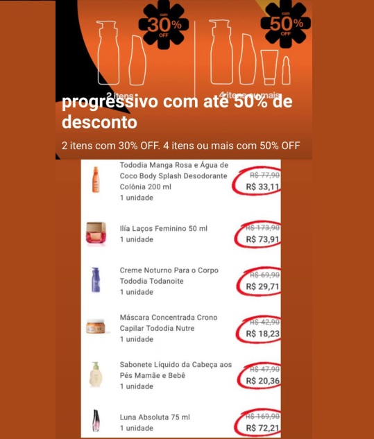 50% OFF no desconto Progressivo comprando 4 ou mais produtos da lista.