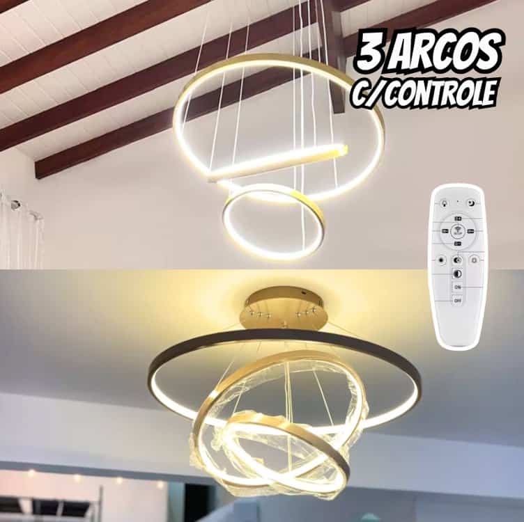 Lustre Led Moderno 3 Arcos Anéis Pendente 89w Bivolt 110V/220V