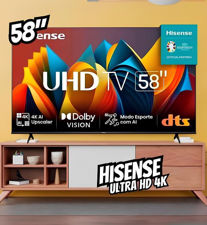 Hisense Smart TV UHD 4K DLED 58″ Polegadas 58A6K com HDR10+ Dolby Vision Game Mode Controle por Voz Alexa Built-In AirPlay