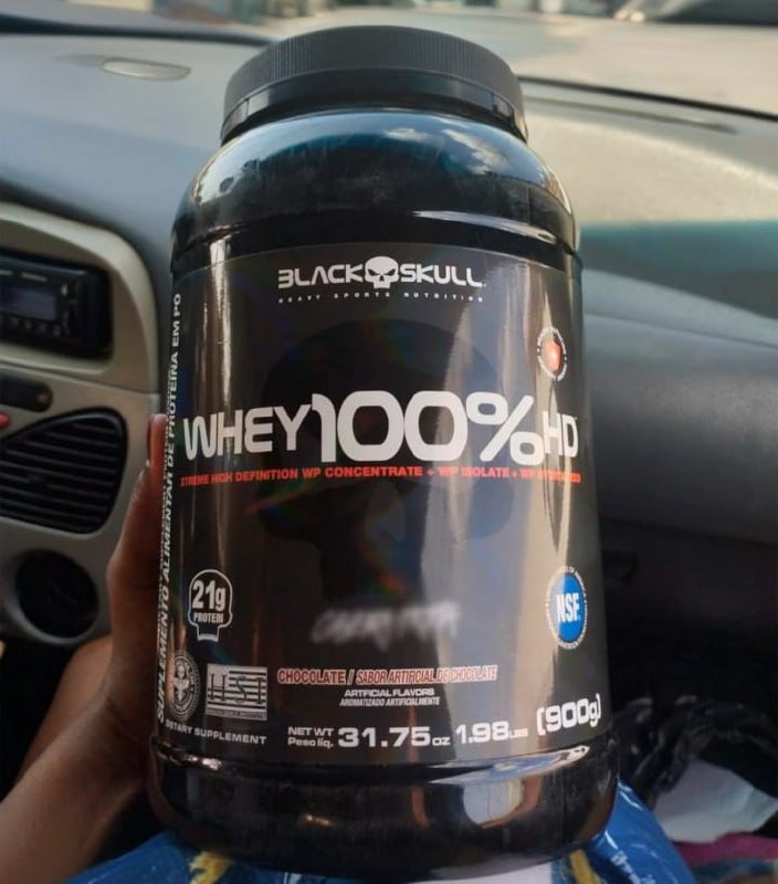 Whey 100% Hd Morango 900G, Black Skull