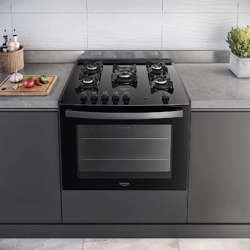 Fogão de Embutir 5 Bocas Preto com Mesa de Vidro Dako Supreme Bivolt