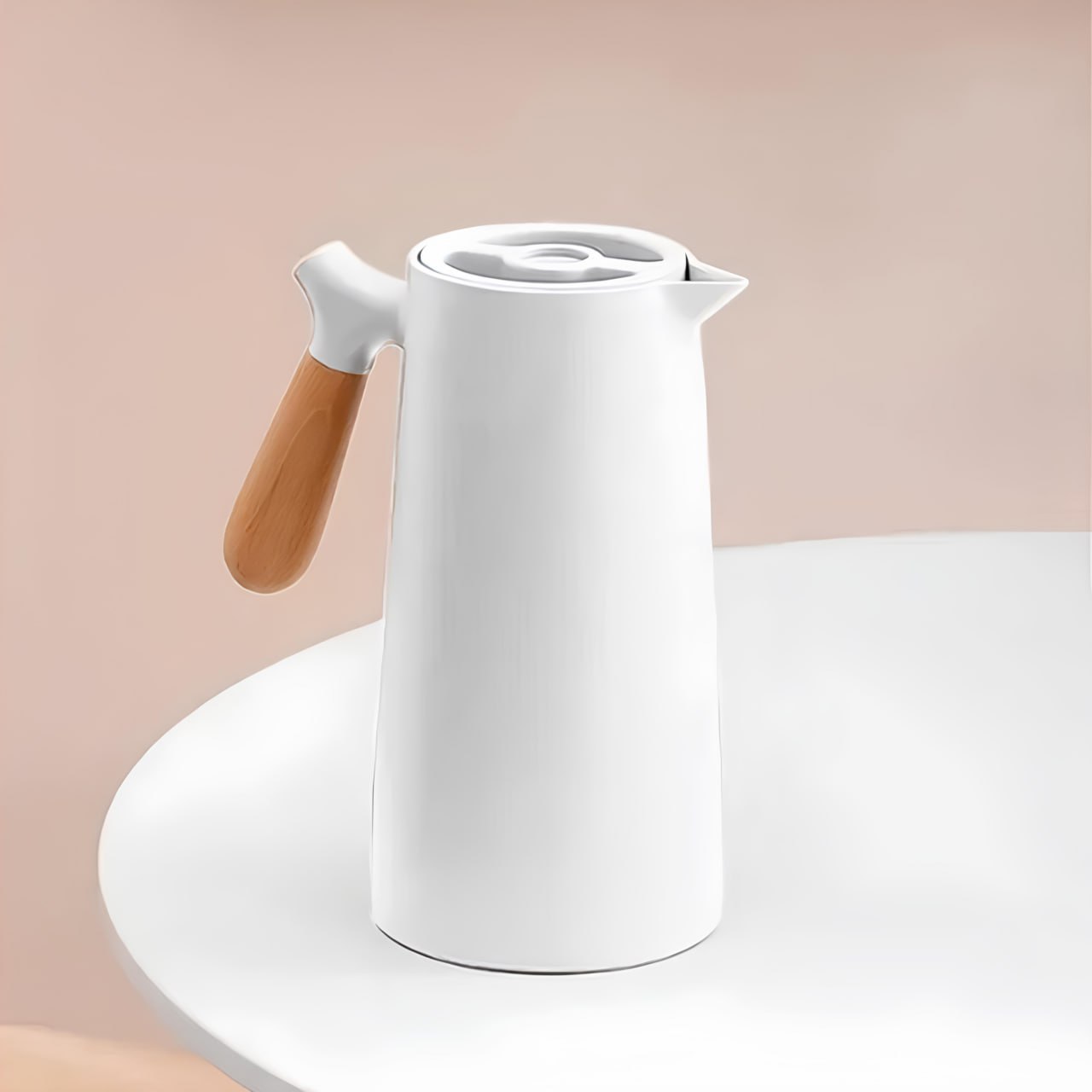 Garrafa Térmica 1l De Café Chá Nórdica Cabo Madeira Branca