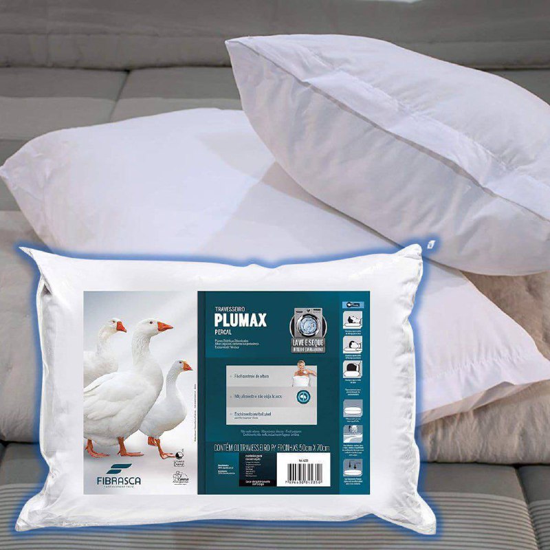 Travesseiro Toque de Pluma – Plumax Percal – Integralmente lavável em máquina – P/ fronhas 50×70 cm – Fibrasca, Branco