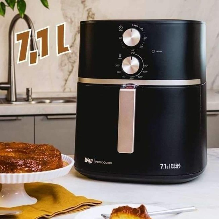 WAP Fritadeira Elétrica Air Fryer 7,1 Litros Cesto e Grelha Removíveis 1500W com Duplo Revestimento Antiaderente e Aviso Sonoro, Assa, Gratina e Frita WAP AIRFRY Mega Family 220V