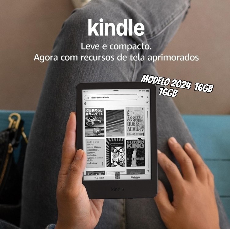 Novo Kindle (16 GB – modelo 2024) – Leve e compacto, com tela antirreflexo, trocas de página mais rápidas, luz frontal ajustável e bateria de longa duração – Cor Preta