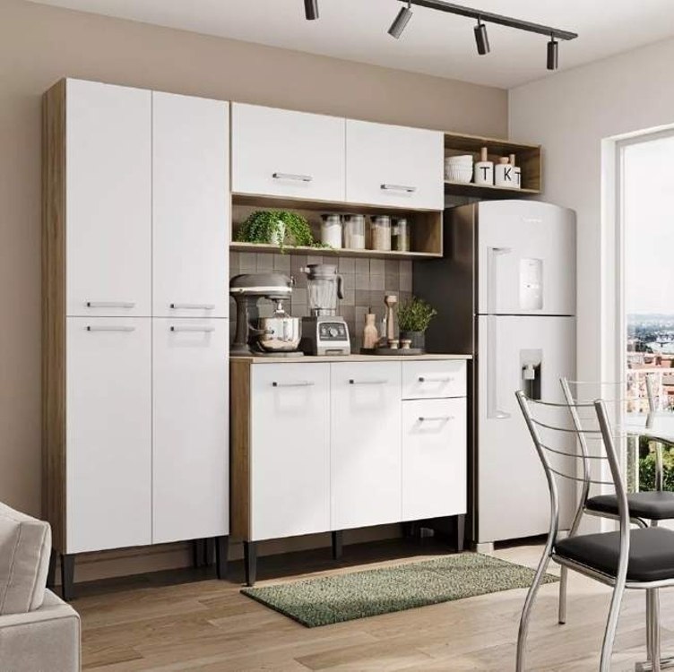 Móveis Carraro Glam Cozinha Compacta Arizona Carvalho com Branco Carraro