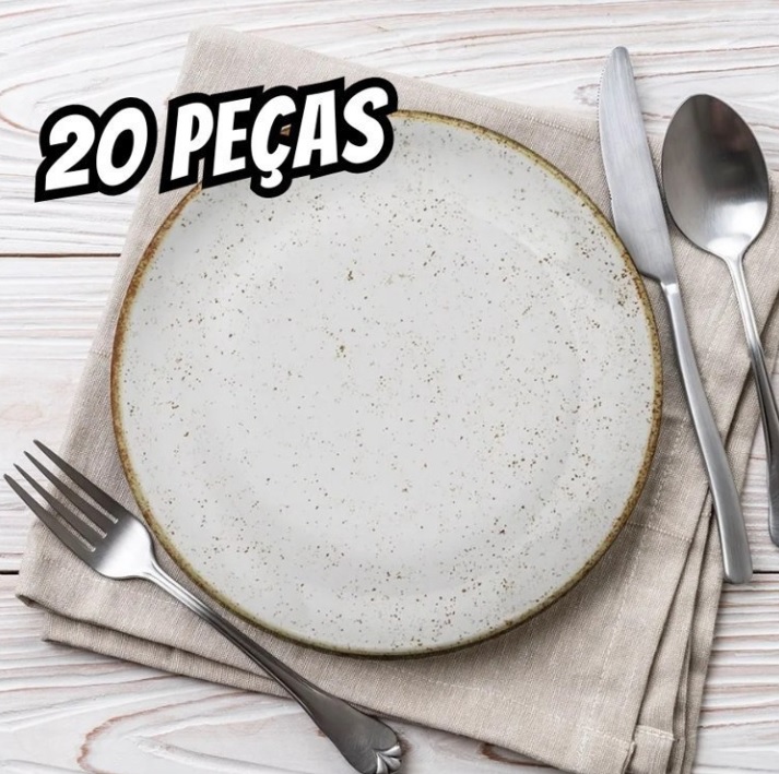 Aparelho de Jantar 20 Peças Tramontina Redondo Porcelana Branco e Marrom Mare