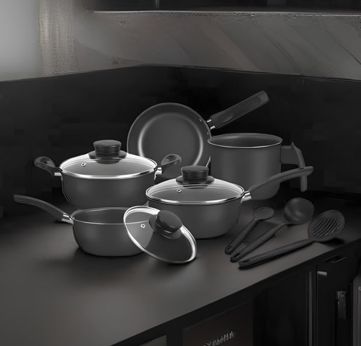 Conjunto De Panelas 8 Pçs Teflon Tampas De Vidro Promoção