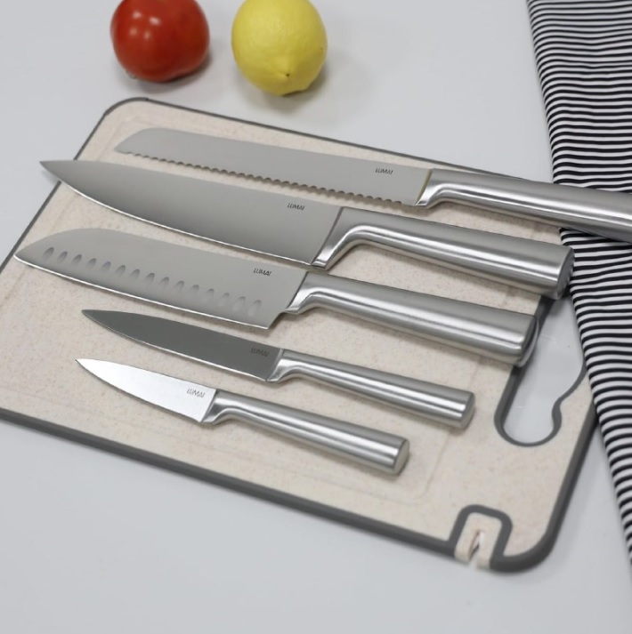 Conjunto Premium de 5 Facas Faqueiro Completo de Aço Inoxidável 3CR13 LUMAI