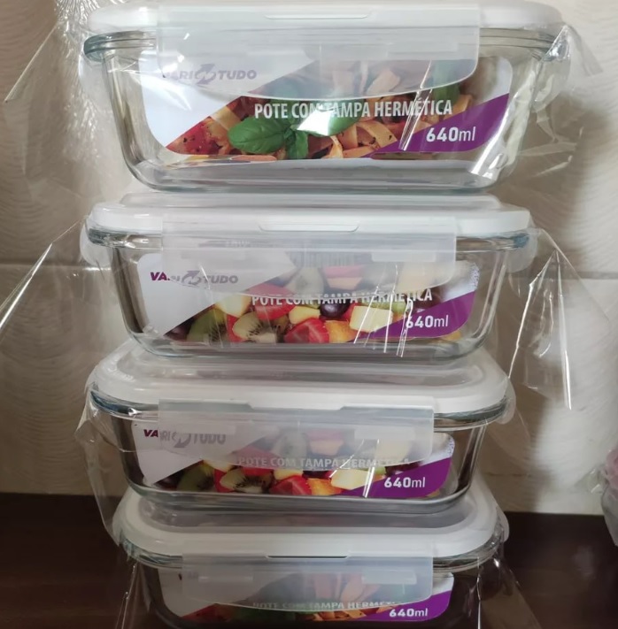 D. Home 4 Potes Hermético Vidro Marmita 640ml Forno Refratário Cor Azul-celeste