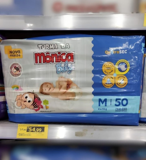 Fralda Turma da Mônica Baby Mega M 50 Unidades