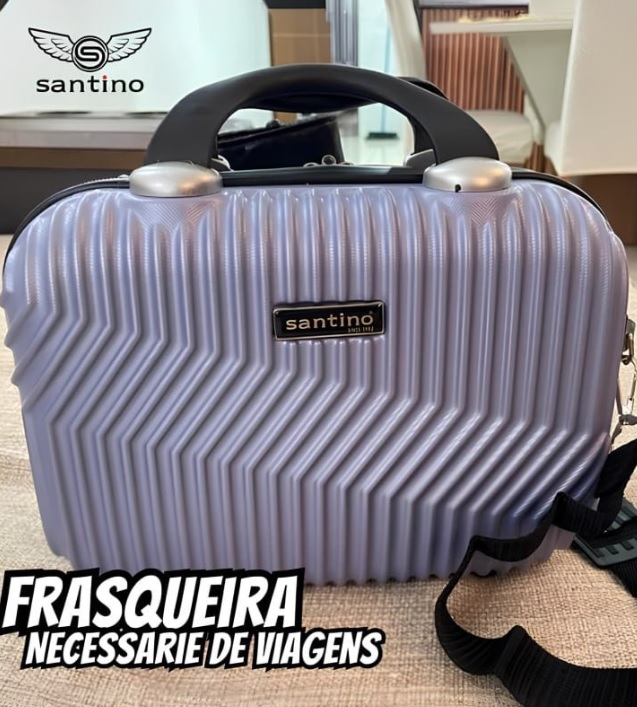 Frasqueira Necessarie de Viagens Geometric Pequena de mão ABS Rígida Fechamento em Ziper com Organizador Interno, Lilás, Santino – ASAF7003P