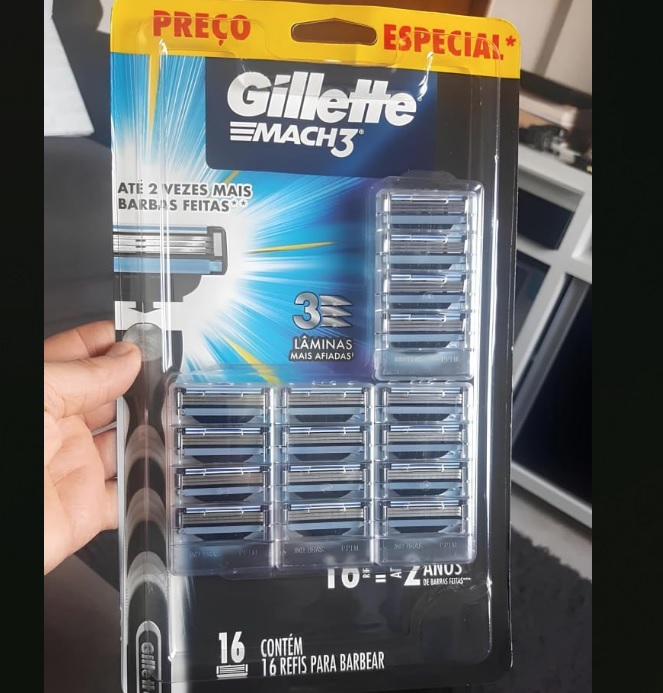 Gillette Mach3 Carga para Aparelho de Barbear Recarregável com 3 Lâminas Afiadas por Mais Tempo, 16 Uds