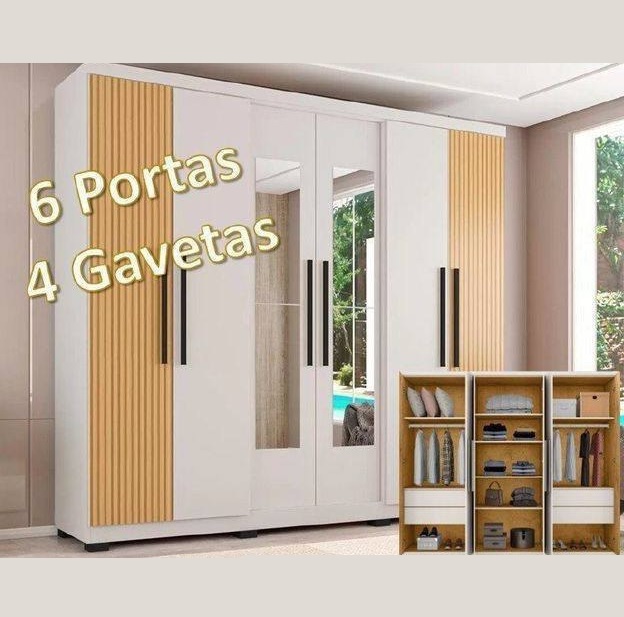 Guarda-roupa Casal com Espelho 6 Portas 4 Gavetas Araplac Braga