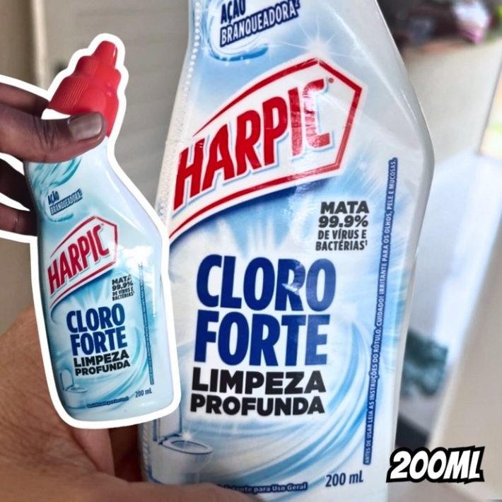 Harpic Cloro Forte – Desinfetante Sanitário Líquido Desodorizador, 200ml, Azul