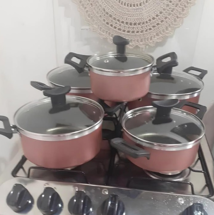 Jogo Conjunto 5 Caçarola Grande Grossa Antiaderente Teflon