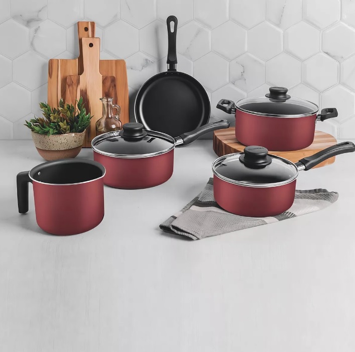 Jogo De Panela Tramontina Antiaderente 5 Peças Caribe Vermelho