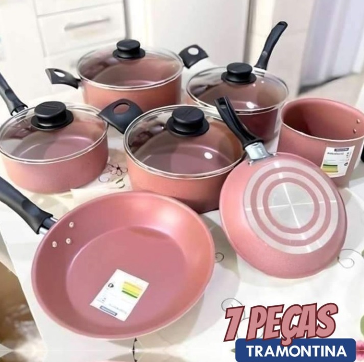 Jogo de Panelas Tramontina Turim em Alumínio com Revestimento Interno e Externo em Antiaderente Starflon Max Rosa 07 Peças