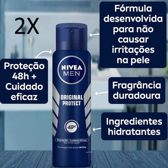 KIT NIVEA Desodorantes Antitranspirante Aerosol Nivea Men Original Protect 48h 150ml – 2 unidades