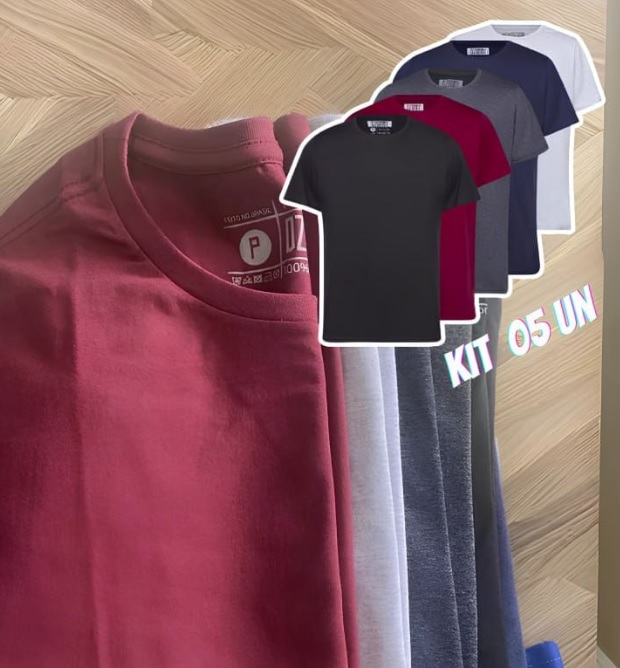 Kit 5 Camiseta Masculina 100% Algodão Basica Treino Esporte