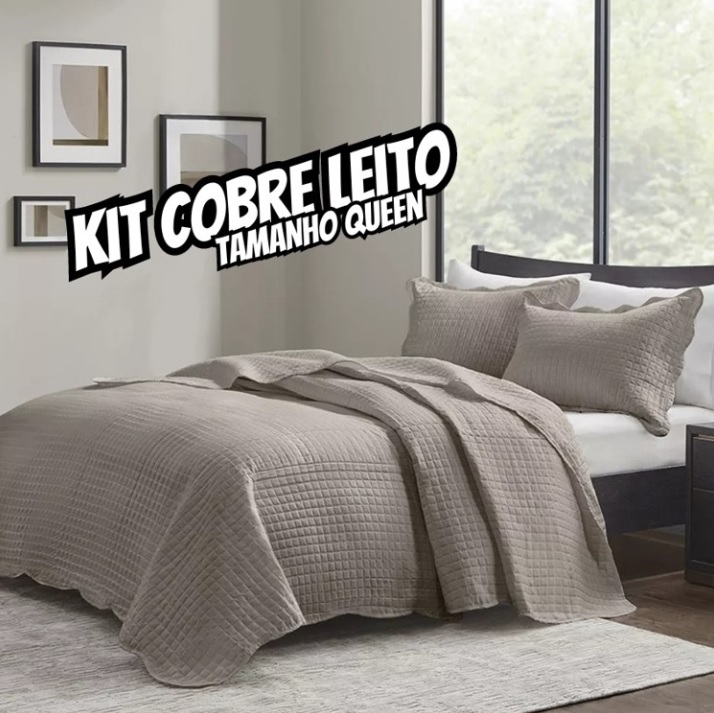 Kit Cobre Leito Colcha Cama Queen 240×260 Dupla Face Jogo