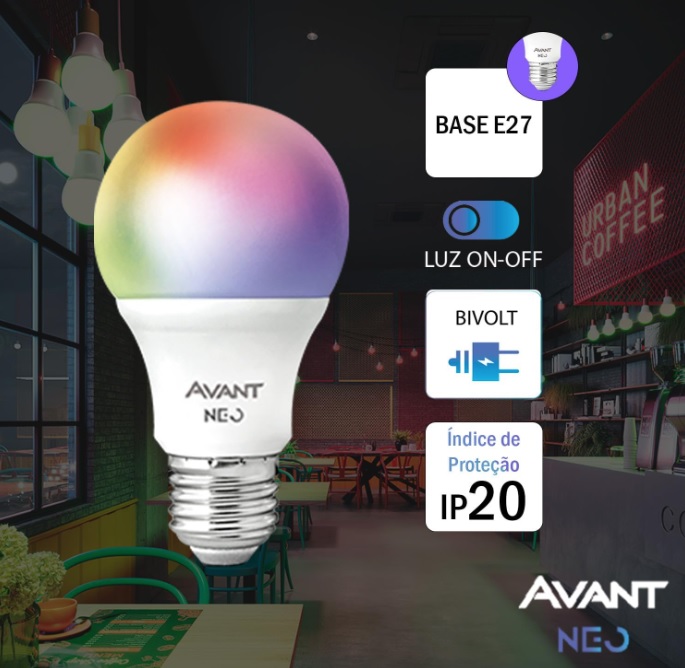 Lâmpada Inteligente LED Smart WI-FI compatível com Alexa, linha NEO, 10W, RGB