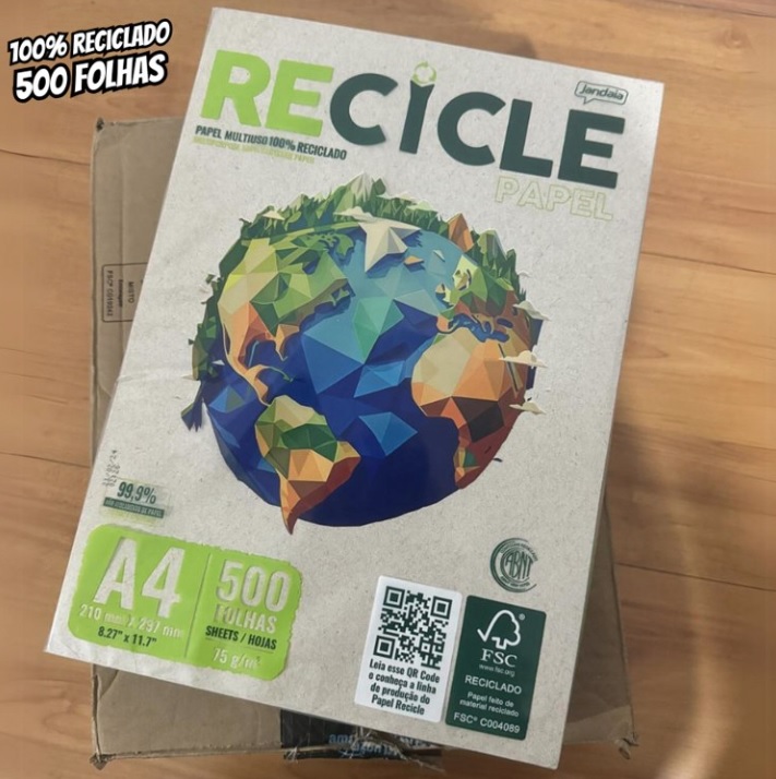 Papel Recicle A4 Multiuso 75g com 500fls 100% Reciclado