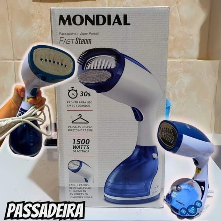 Passadeira a Vapor Portátil Fast Steam, Mondial, Branco/Azul, 1500W, 110V – VP-09
