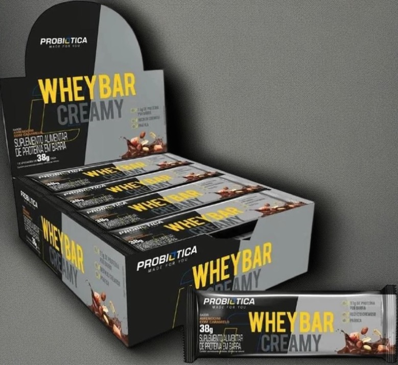 Probiótica Whey Bar Creamy – 12 Unidades 38G Amendoim Com Caramelo