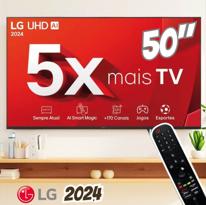 Smart TV 4K 50″ LG UHD 50UT8050 Processador α5 Ger7 webOS 24 Bivolt Controle Smart Magic