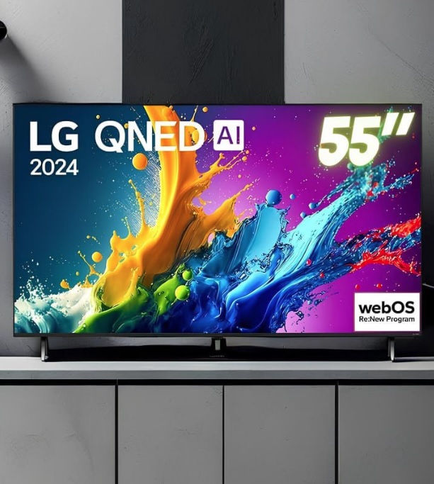 Smart TV 4K 55″ LG QNED 55QNED80T Processador α5 Ger7 AI Quantum Dot Nanocell Local Dimming Design Super Slim Alexa/Chromecast integrado webOS 24
