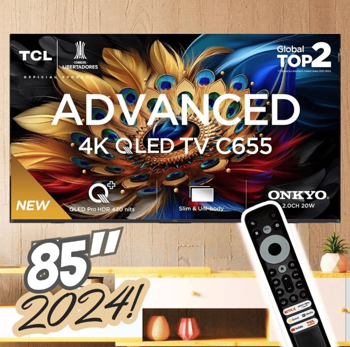 TCL Smart TV Advanced 4K QLED PRO 85C655 Google Tv Dolby Chumbo