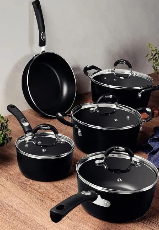 Jogo de Panelas de Alumínio com Revestimento Interno de Antiaderente 5 Peças Tramontina Mônaco Preto