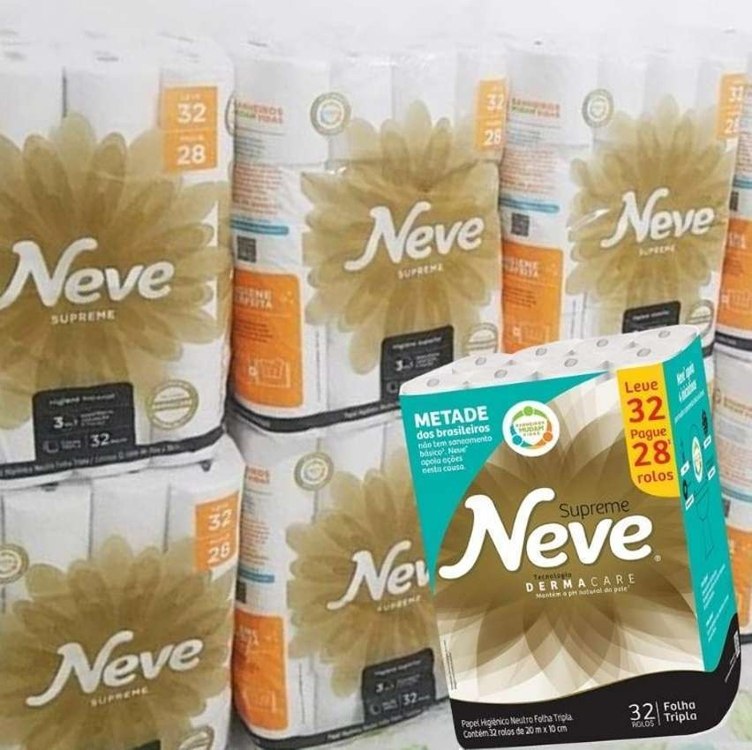 Neve Papel Higiênico Supreme Folha Tripla, 20m, Leve 32 Pague 28 Rolos