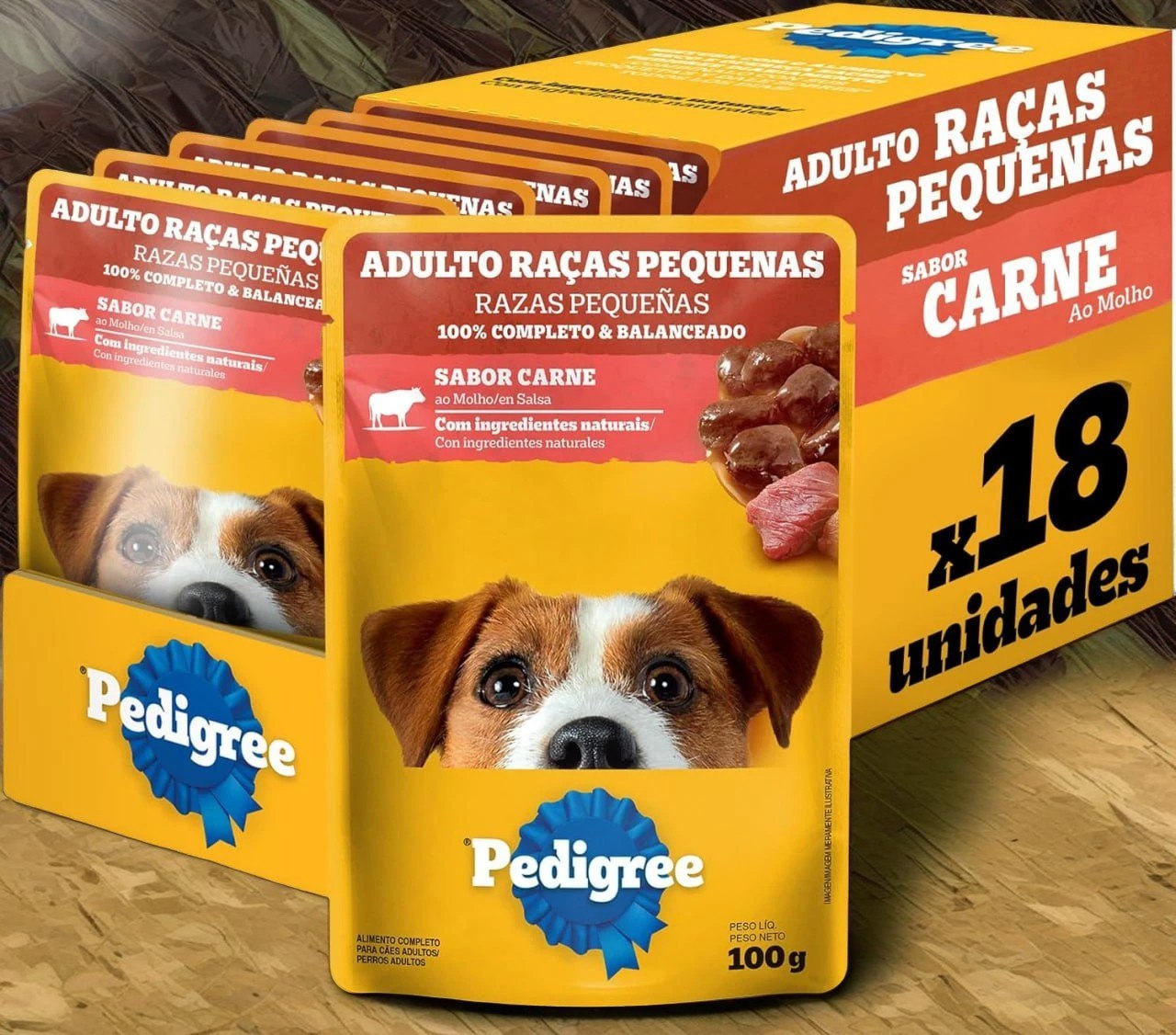 Pack Ração Úmida Pedigree Sachê Carne ao Molho para Cães Adultos de Raças Pequenas 100 g – 18 unidades