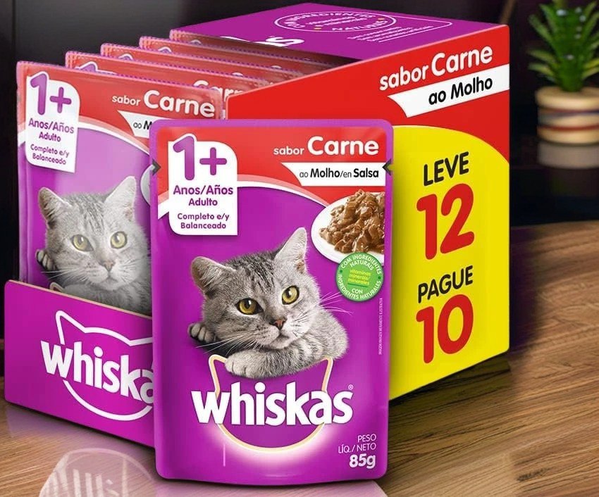 whiskas Ração Úmida Whiskas Sachê Carne Ao Molho Para Gatos Adultos – Leve 12 Pague 10