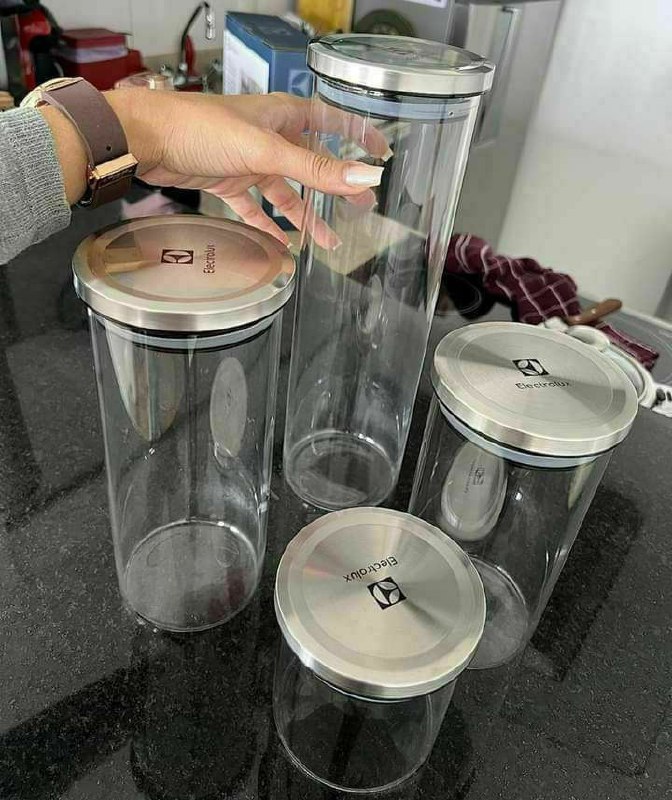 Conjunto De Potes Herméticos Em Vidro Transparente Com Tampa Inox 4 Unidades Electrolux