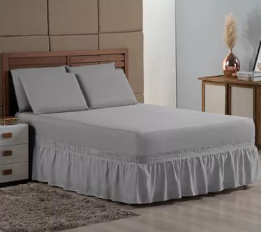 Kit Lençol Casal C/ Elástico 4 Peças + Saia Box Padrão Casal
