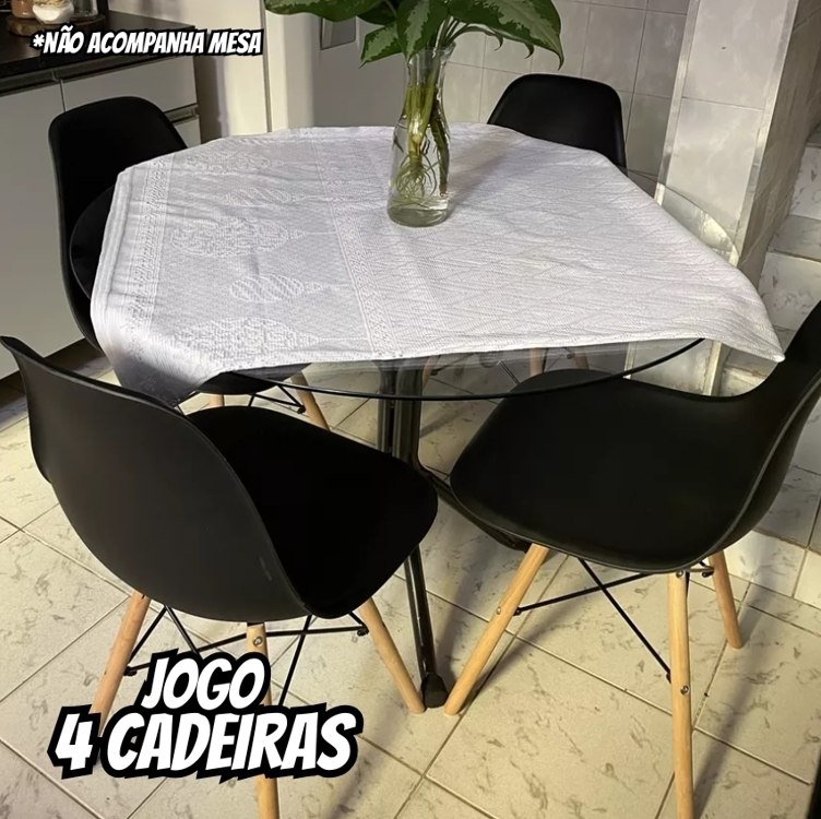 Jogo 4 Cadeiras Charle Eames Wood Eiffel Sala Cozinha Cor da estrutura da cadeira Preto