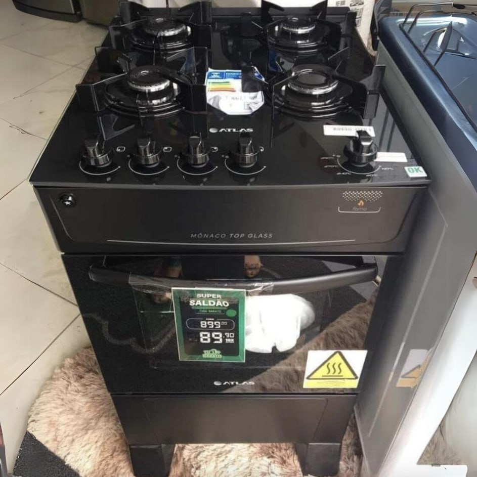 Fogão 4 Bocas À Gás Atlas Mônaco Top Glass Preto Bivolt 110/220V