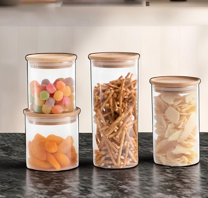 Kit Potes De Mantimentos Empilhável 400/500/600/800ml – 4pçs Cor Marrom