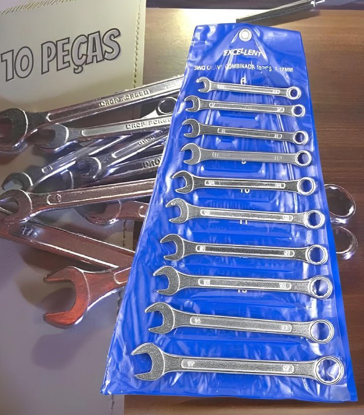 Eda 3WQ Chaves Combinadas na Bolsa Eda, Jogo 10 Peças, Prateado