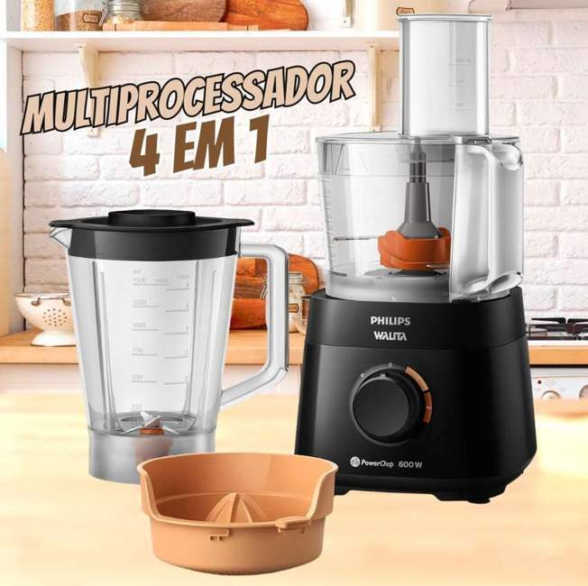 Multiprocessador PowerChop 600 Plus, Philips Walita, 4 em 1, Preto 600W, 110v – RI7300/93
