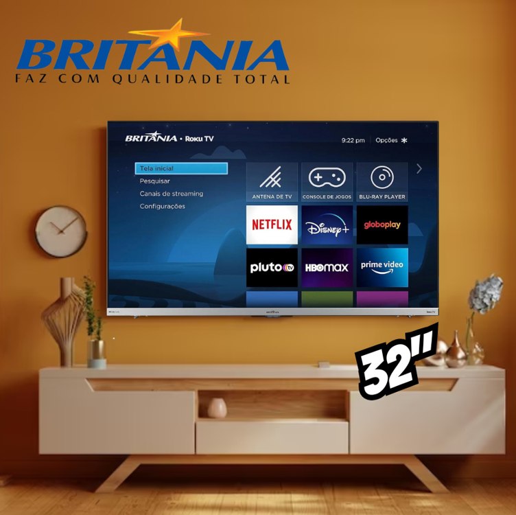 Smart TV 32” Britânia BTV32G7PR2CSGBLH LED Dolby Audio