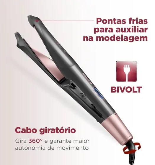 Prancha Alisadora Mondial Bivolt Grey Rose Twist P-29 230