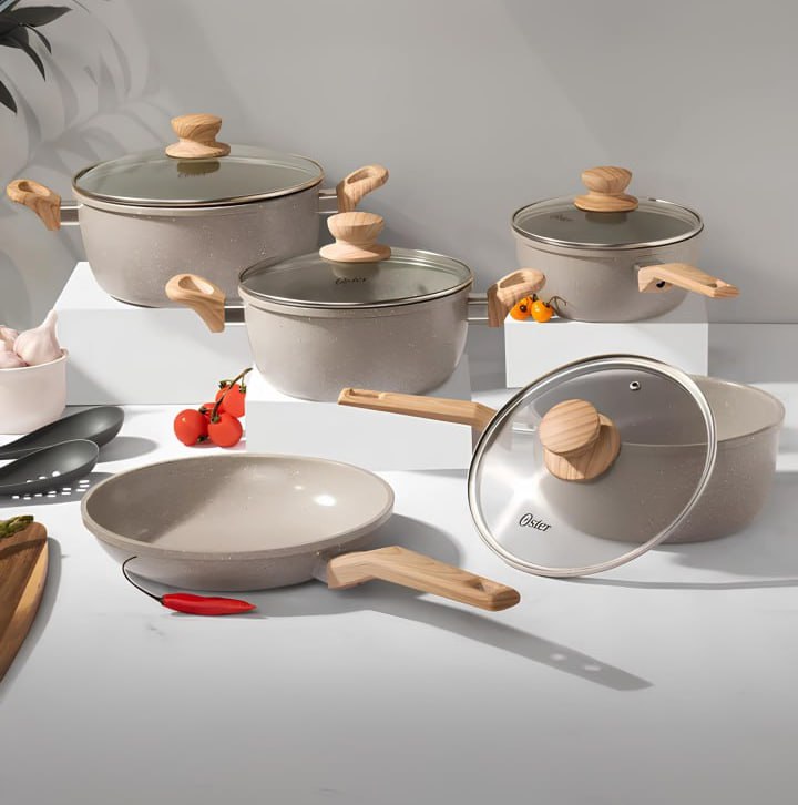 Jogo De Panelas Ceramica Com 5 Peças Oster Marbale Edition 130063.09 Cor Cinza claro