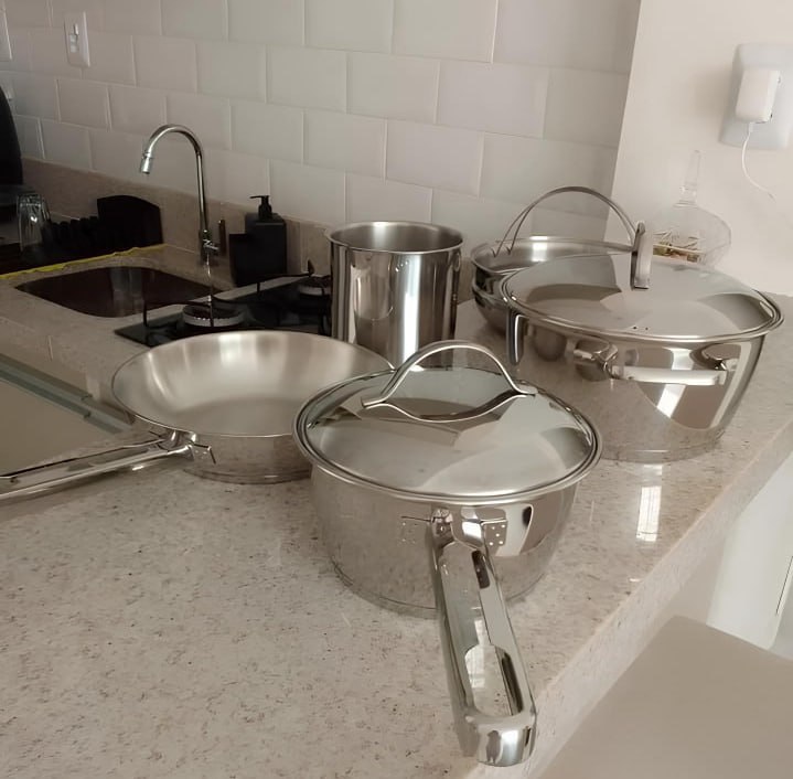 Jogo de Panelas Tramontina Allegra em Aço Inox com Fundo Triplo 5 Peças